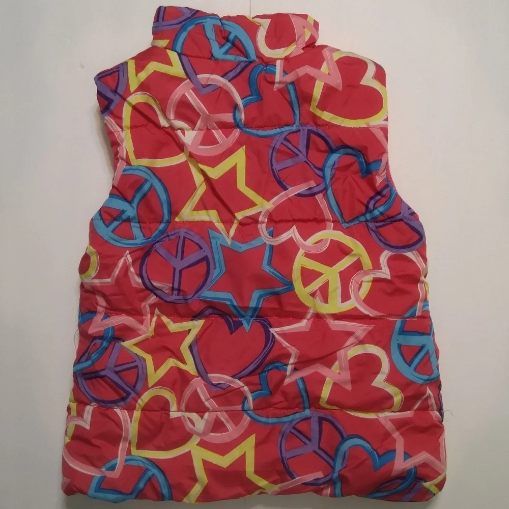 The Children’s Place Girls 7 8 Pink Hearts Peace Signs Puffer Vest